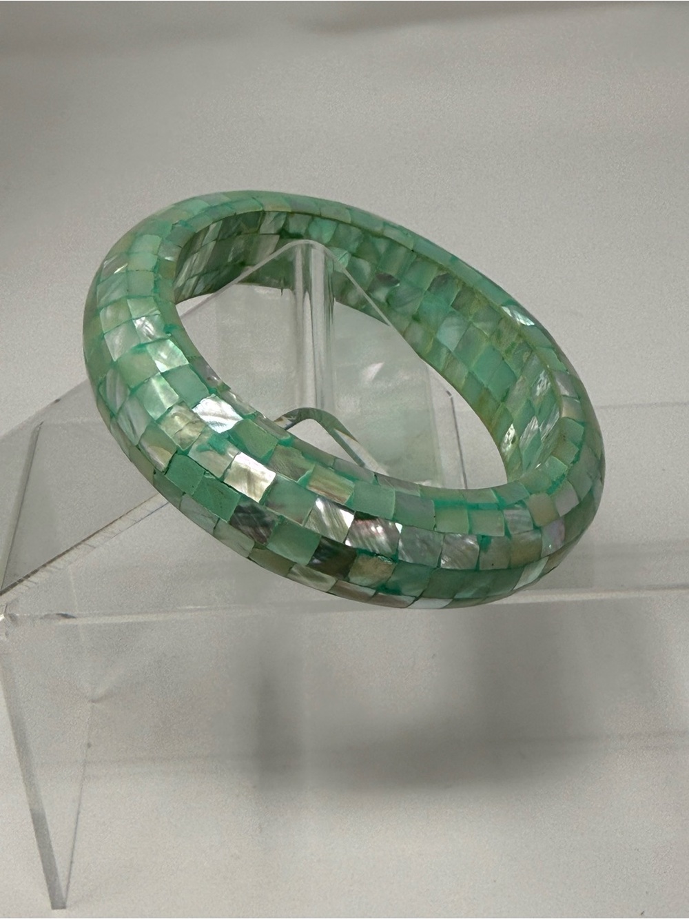 Handcrafted Mint Green Mosaic Shell Bangle Bracelet